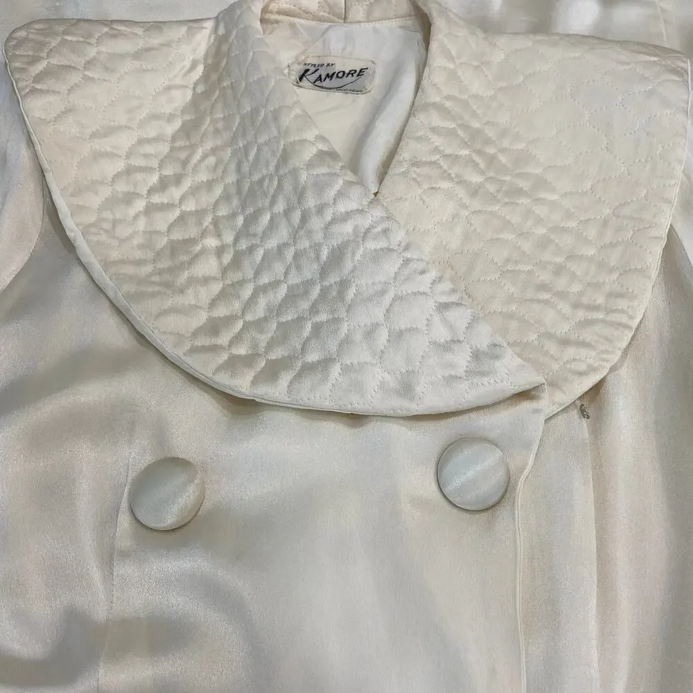 Vintage 30s 40s KAMORA Ivory Liquid Satin Maxi Dressing Gown Robe Women's Size S - Picture 14 of 15